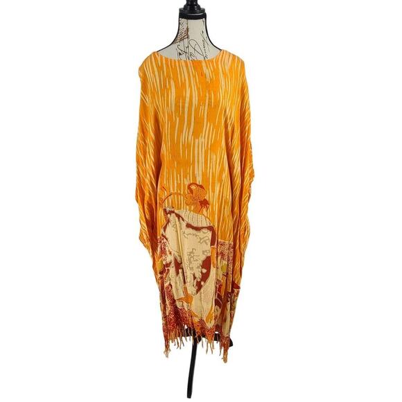Sahara Vintage kaftan women's one Size Plus Muu Muu House dress orange Dopamine - Picture 2 of 8